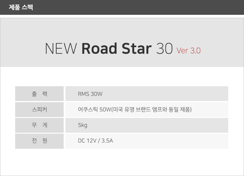 Road Star 30 Ver3.0 제품 스펙